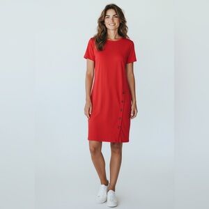 J. Jill Button Detail Shirt Dress Red Size Large Tall